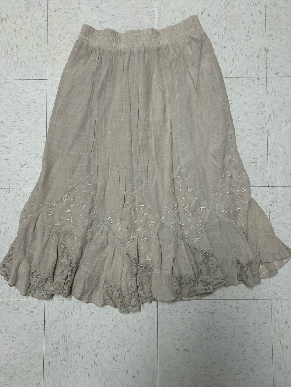 Krazy Kat Cream Boho Lace Trim Midi Skirt Elastic Waist S Boho Cottagecore - Picture 2 of 6